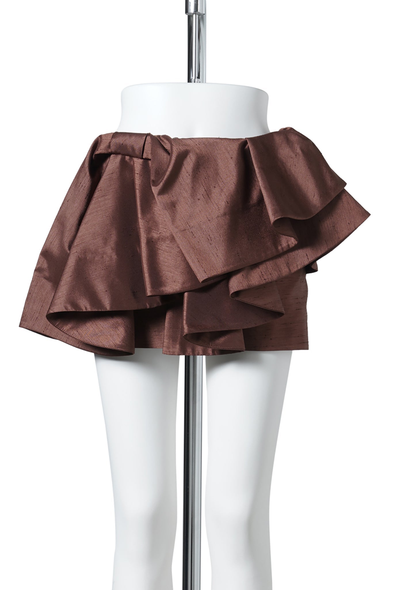 ASYMMETRICAL BOW & RUFFLE SKIRT / BROWN