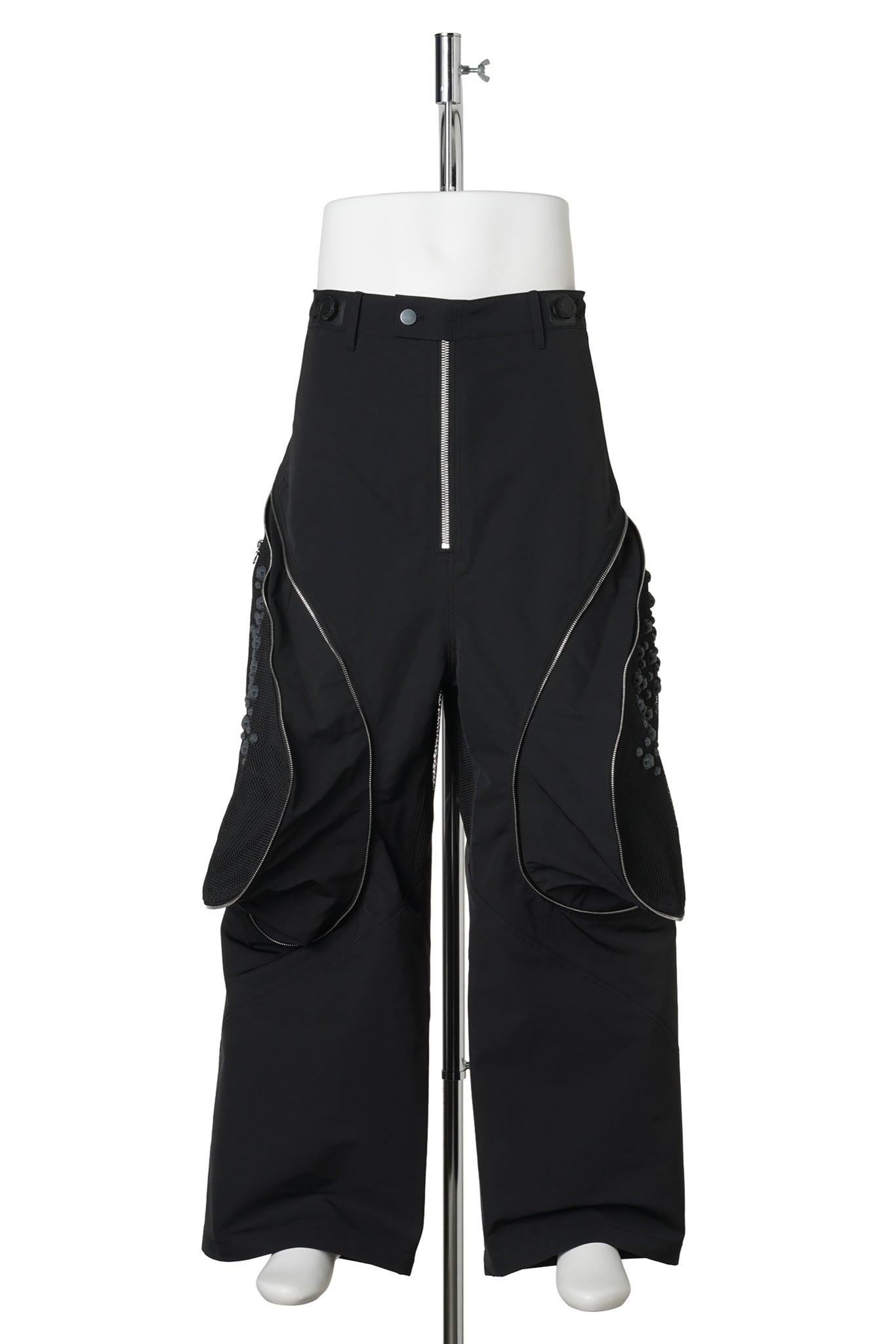 3D PRINTED ZIP-TRANSFORM TROUSERS / CHARCOAL 3D PRINTED BLACK MESH+BLACK RENYLON