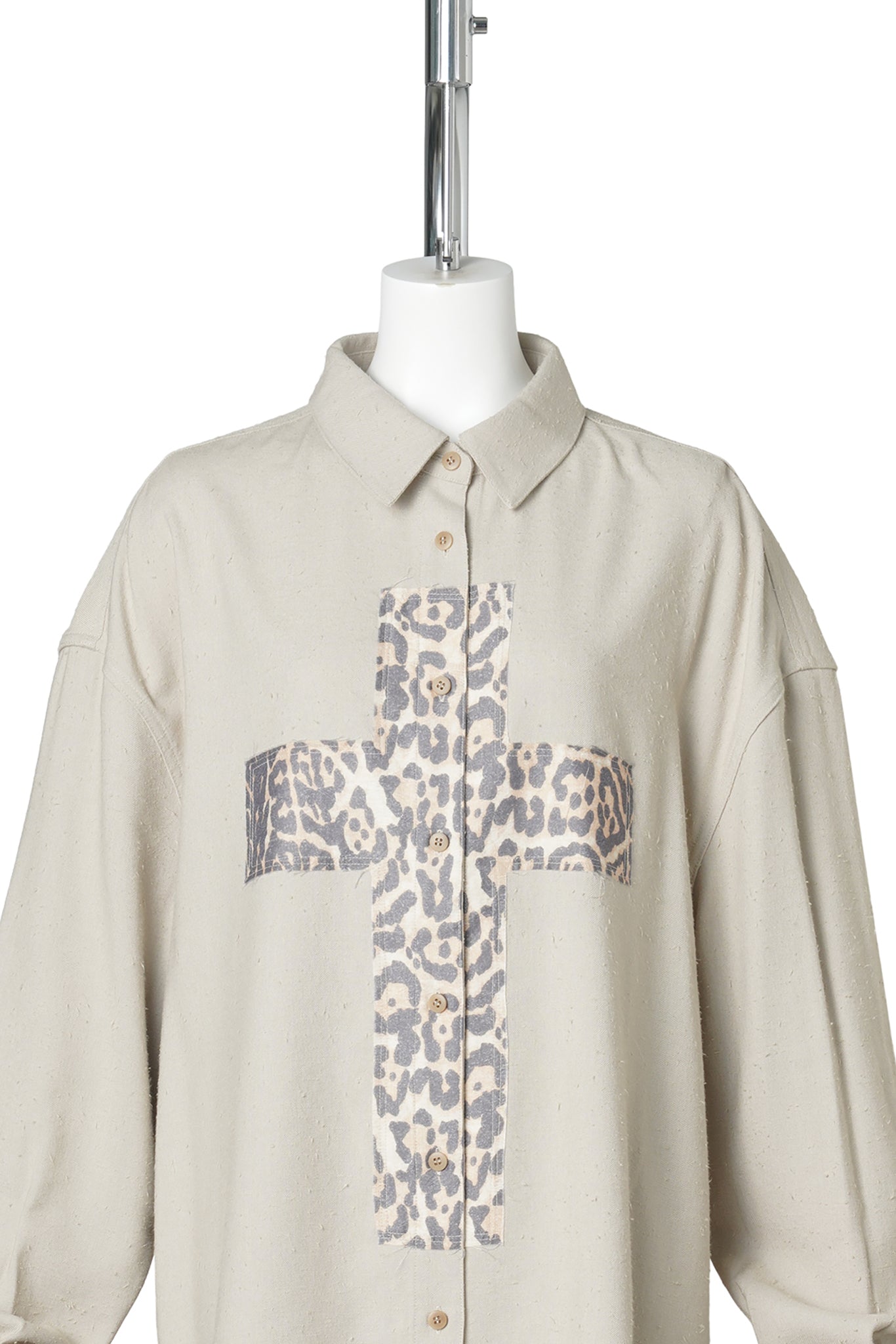 LIGHT KHAKI LEOPARD DECORATIVE LOOSE SHIRT / LIGHT KHAKI