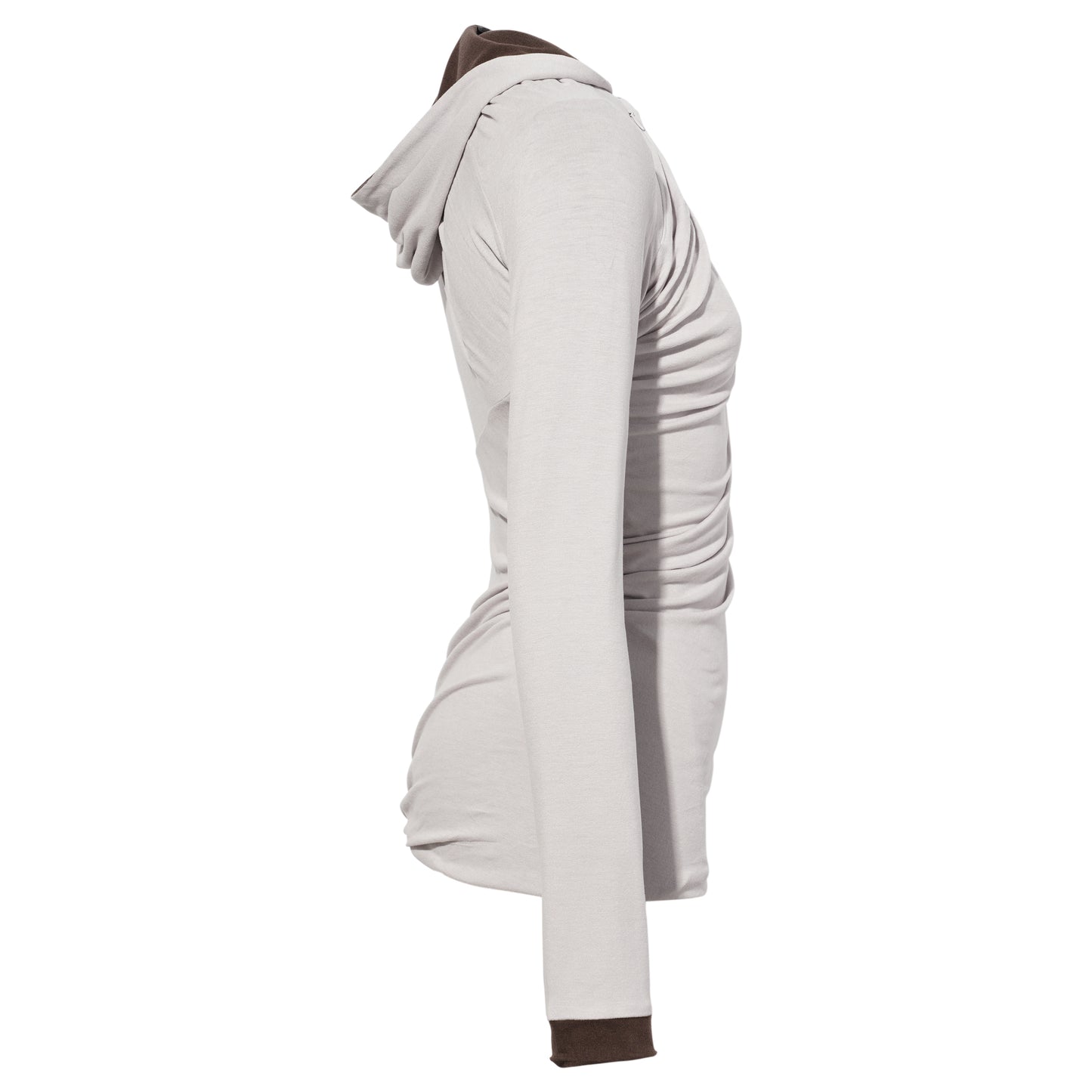 DOUBLE LAYER HOODED LONG SLEEVES TOP / LIGHT PURPLE/BROWN