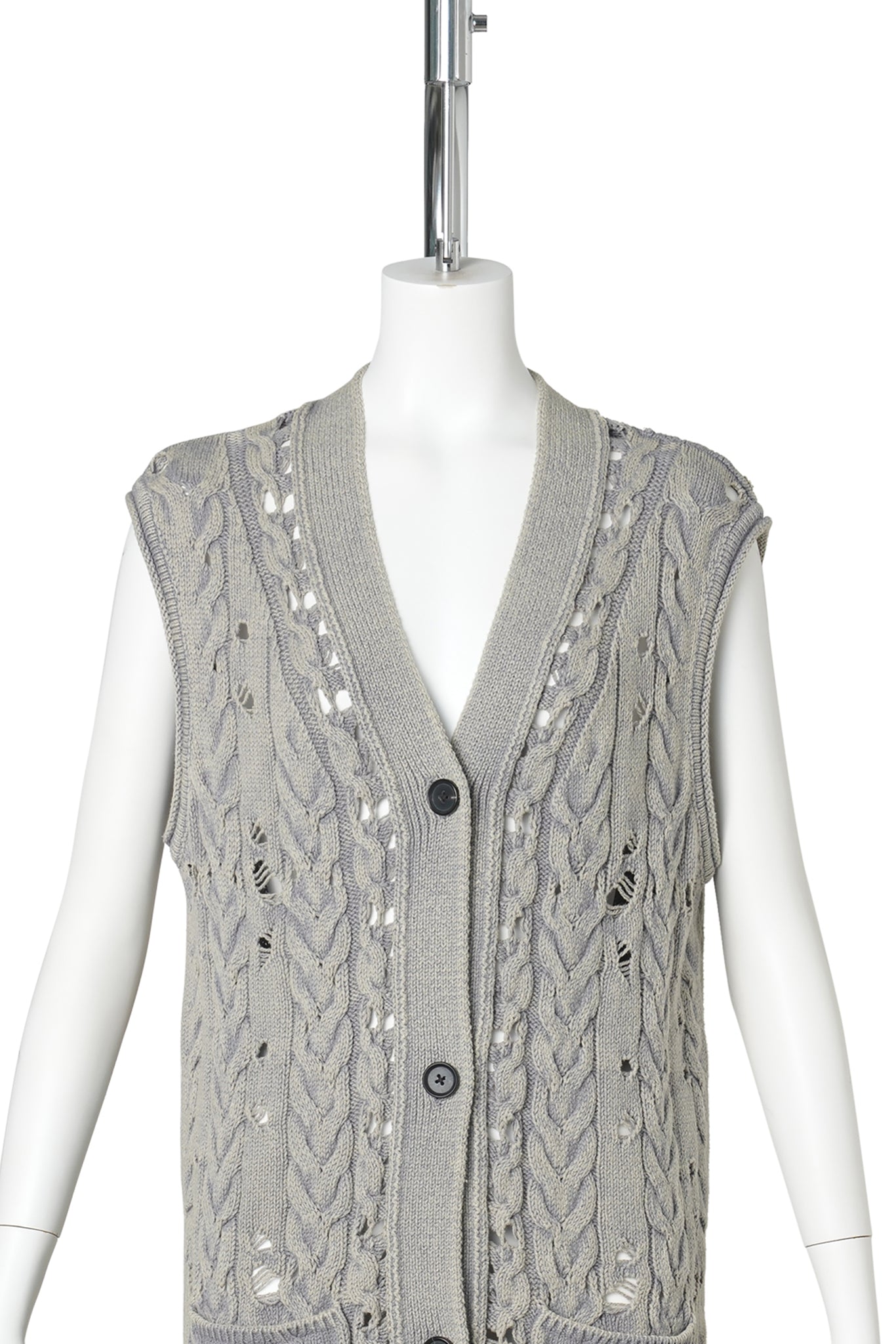 GREY DISTRESSED KNIT VEST / GREY