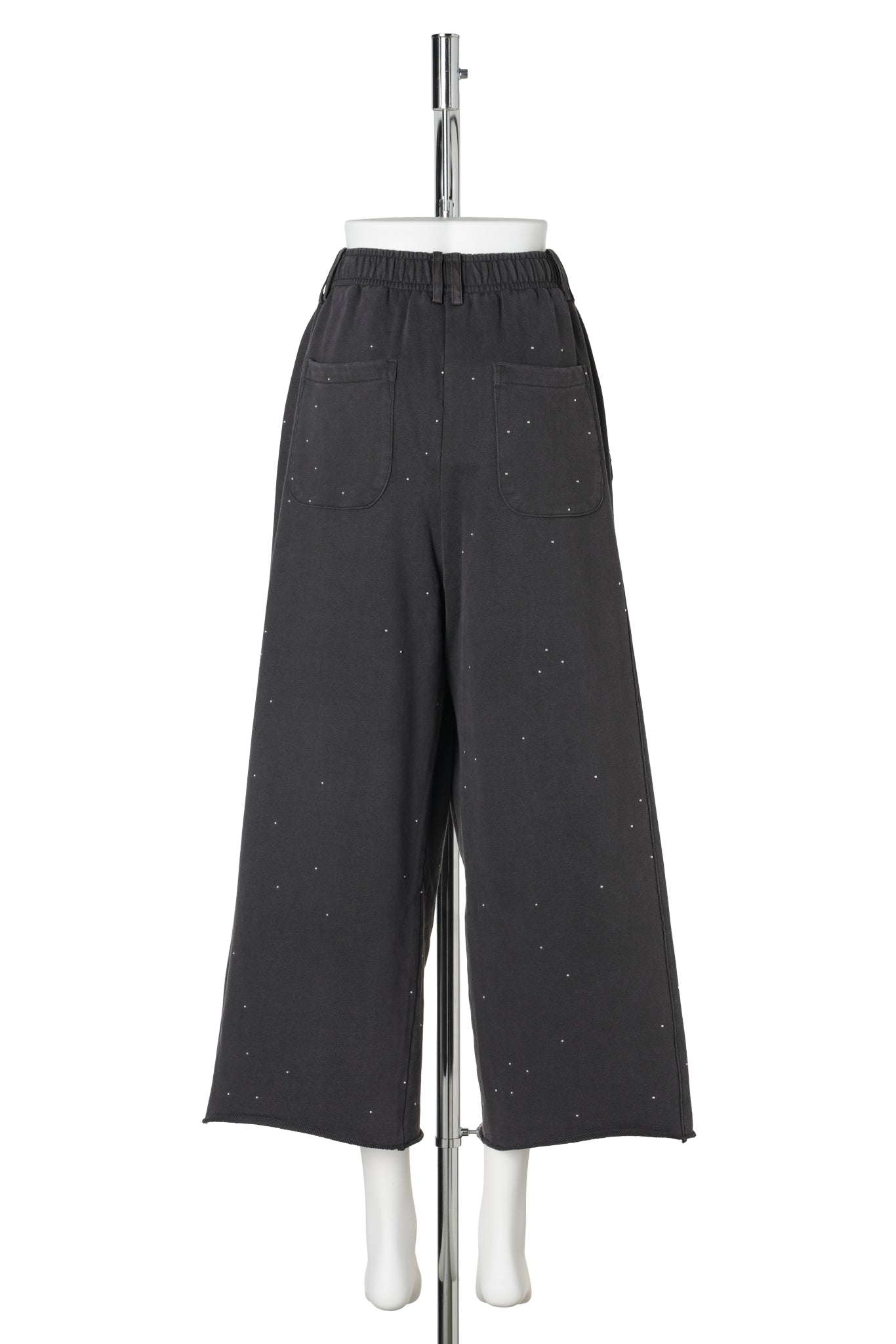 DARK GREY METAL RIVET&PRINTING DECORATIVE LOOSE NINE-POINT SPORT PANTS / DARK GRAY