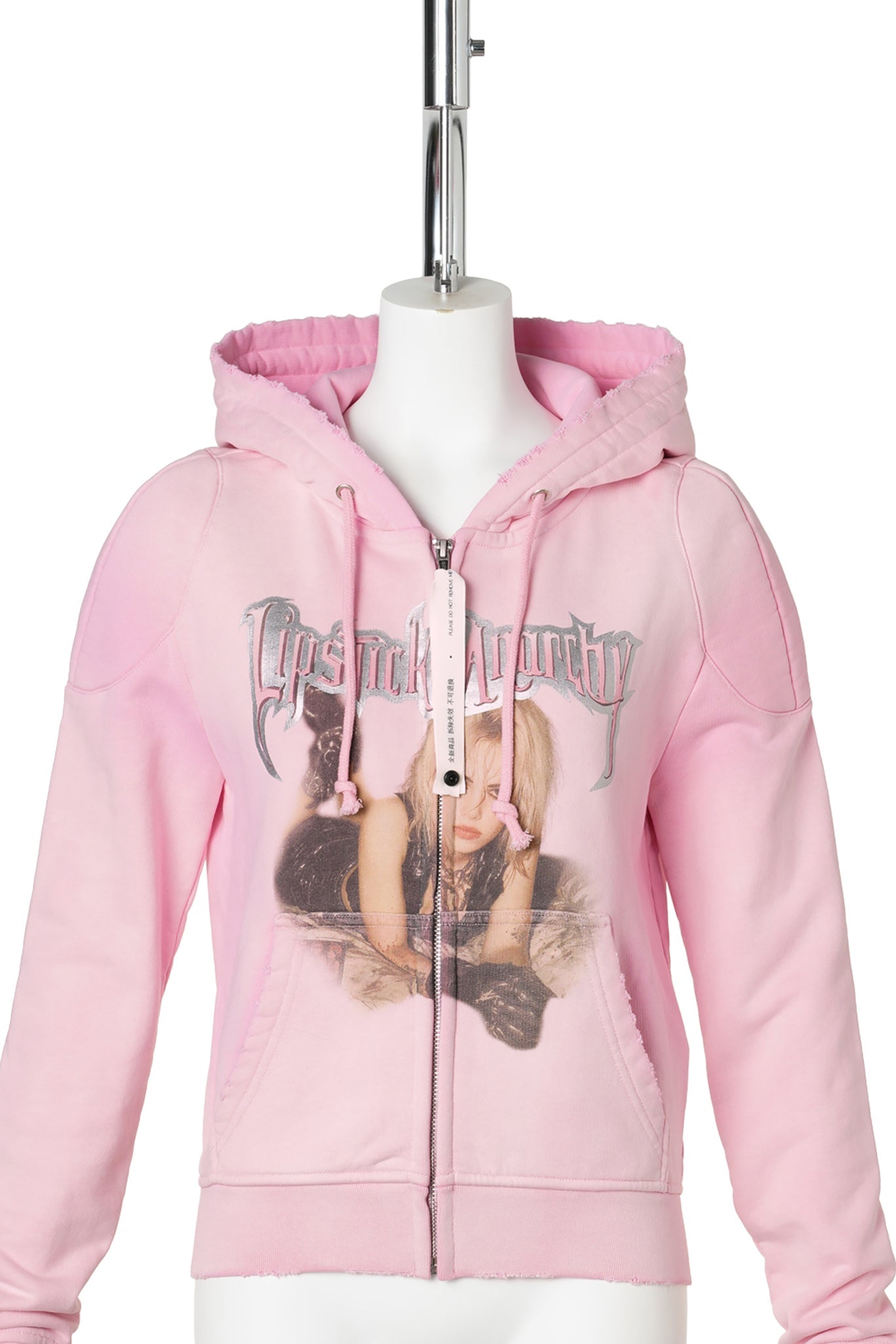PINK PRINTING DECORATIVE ZIP HOODIE / PINK