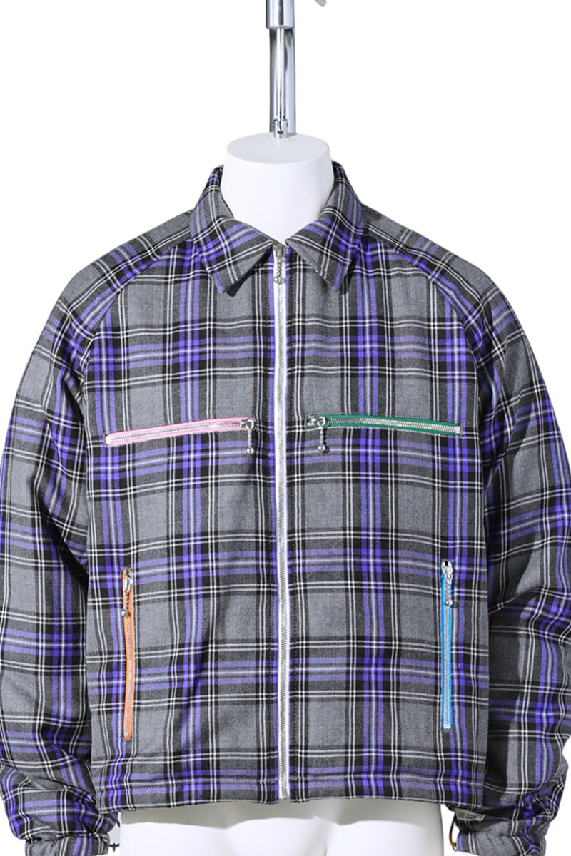 MULTI COLOR ZIP BOMBER JACKET / GRAY CHECK