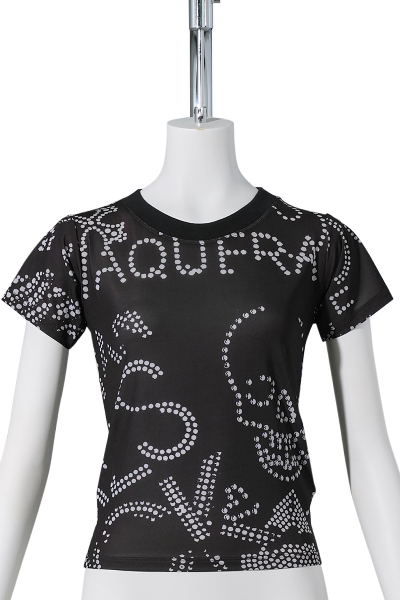 WOMEN RHINESTUDS T SHIRT KNIT / BLACK PRINT