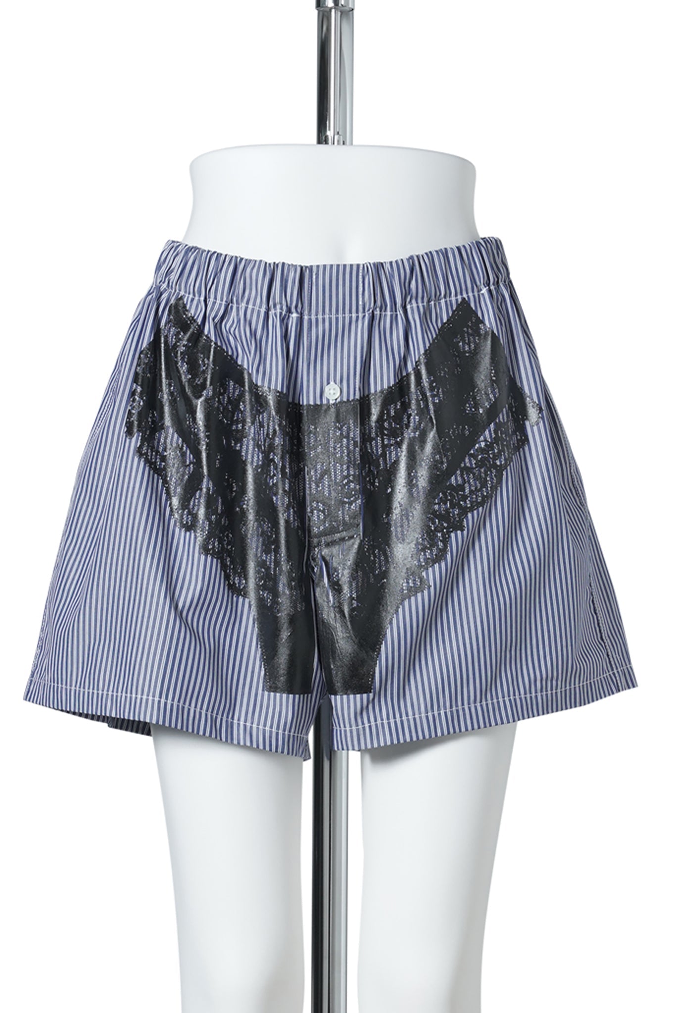 WOMEN STRIPED TROMPE L'OEIL BOXER SHORTS / WHITE/BLUE
