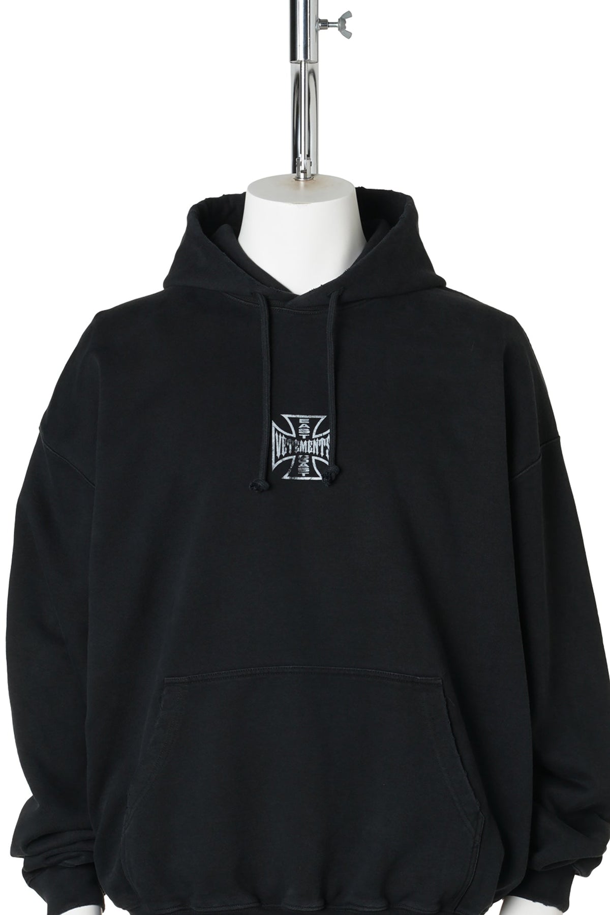 BIKER CROSS LOGO OVERSIZED HOODIE / WASHED BLACK