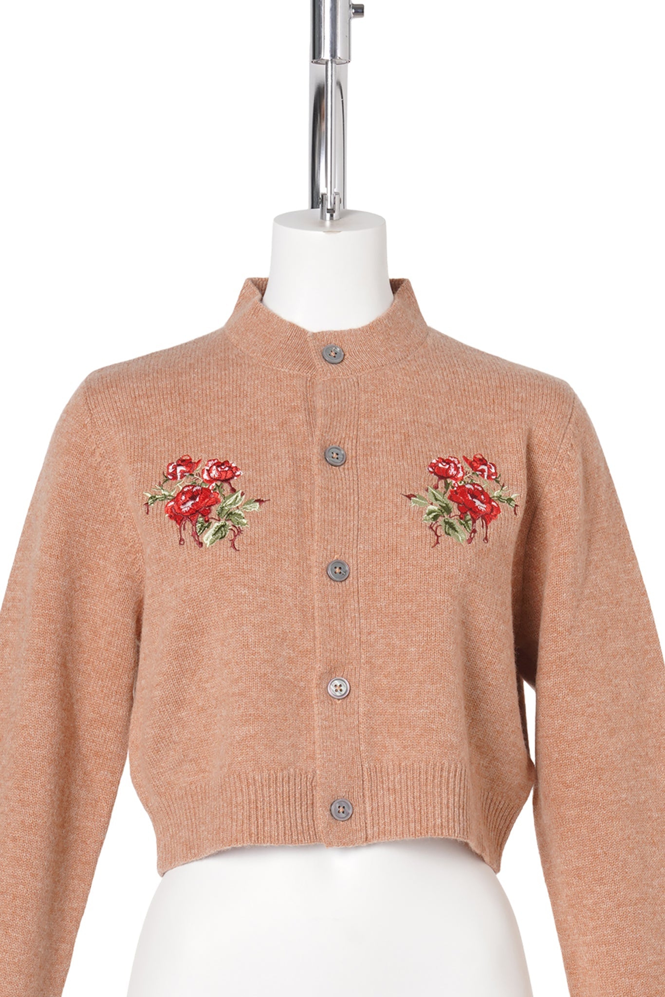 ROSE HAND BRODERIE POLO CARDIGAN / CAMEL