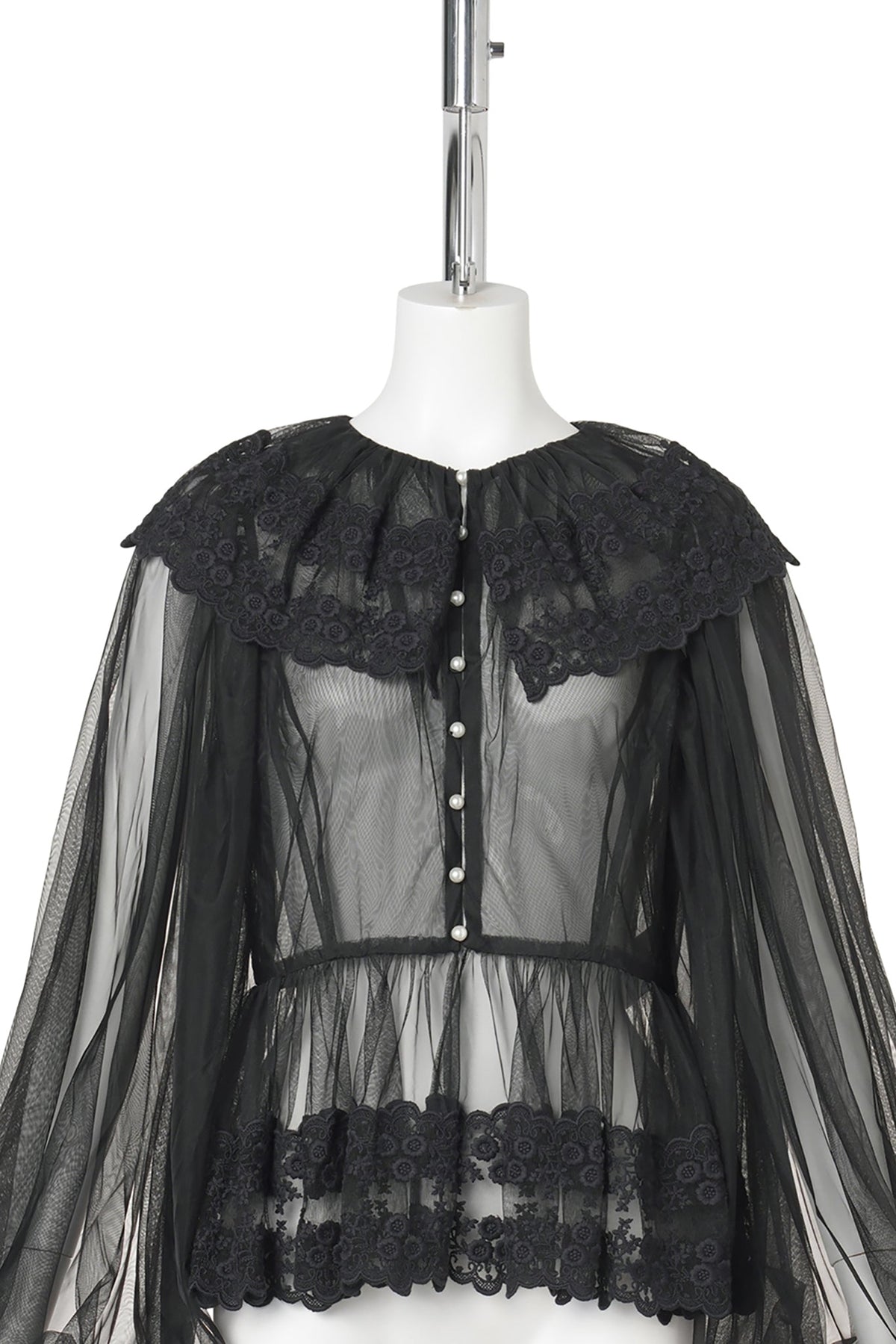 DENTELLE TAPE TULLE BLOUSE / BLACK