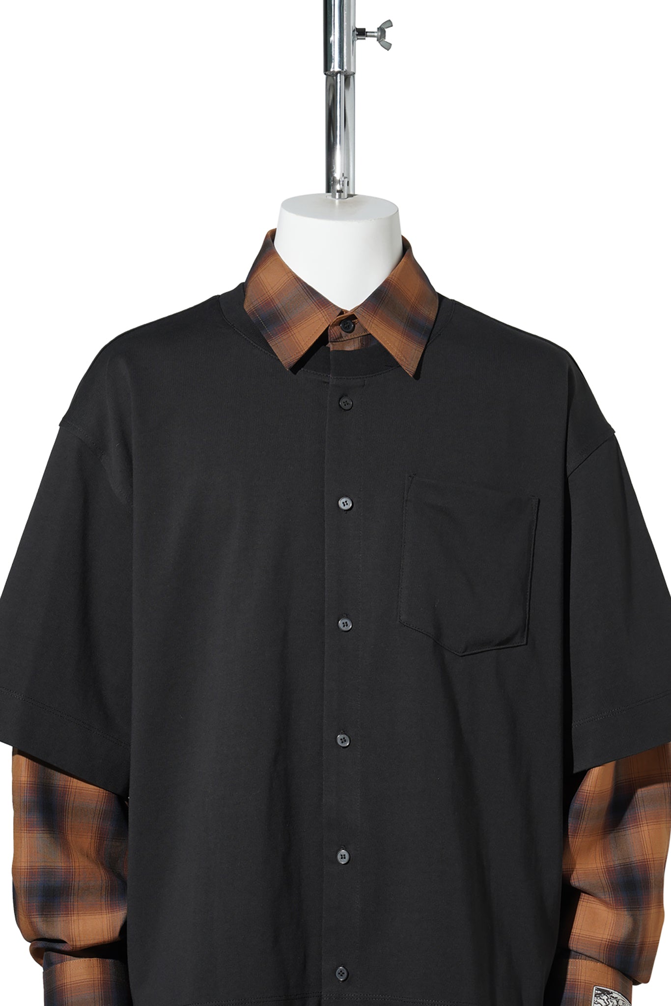 BLACK FLANNEL CHECK LAYERED SHIRT / BLACK