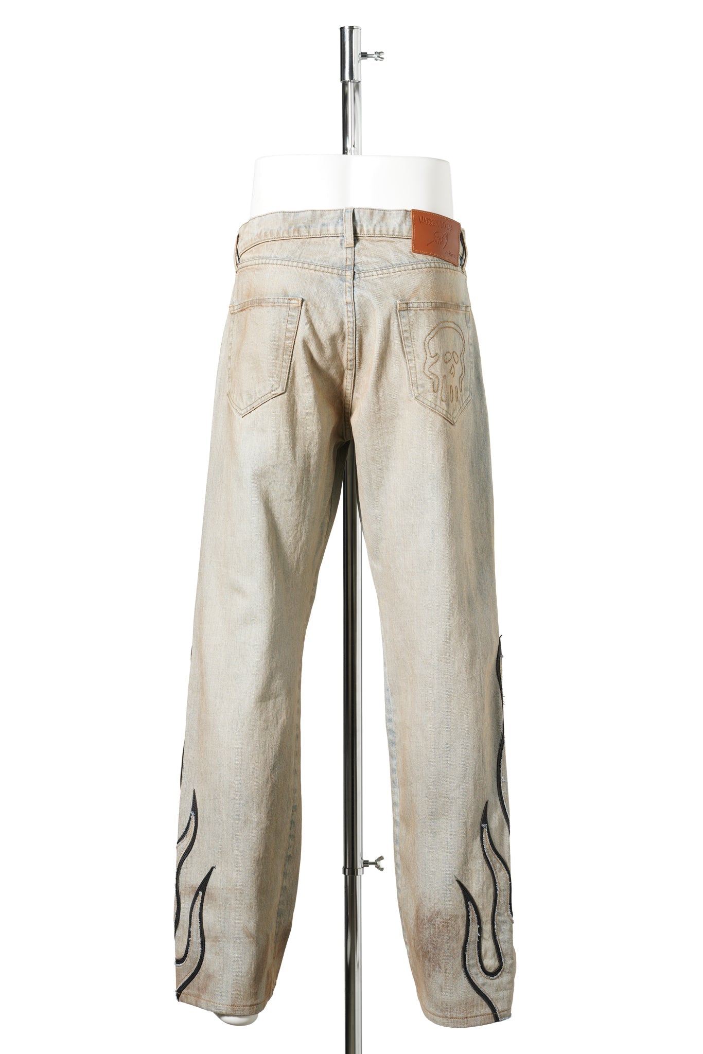 FLAME LEATHER APPLIQUÉ DENIM PANTS / DIRTY BLUE