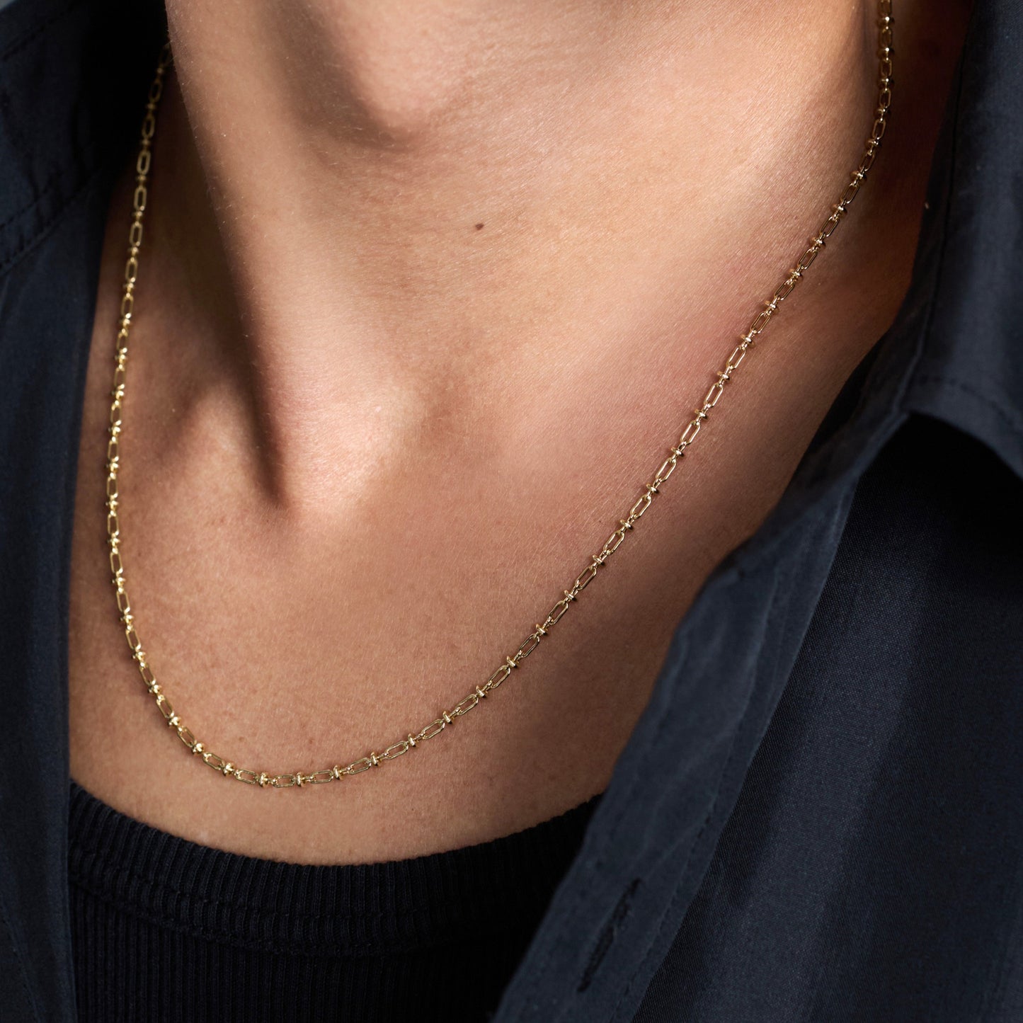 OVAL SOLID LINK NECKLACE -2MM- -GOLD- / GOLD