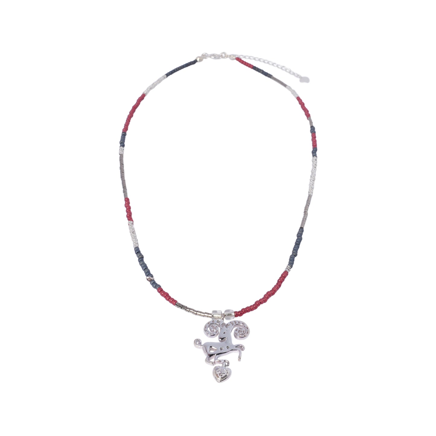 ARIES BEADED NECKLACE / RED/GREY