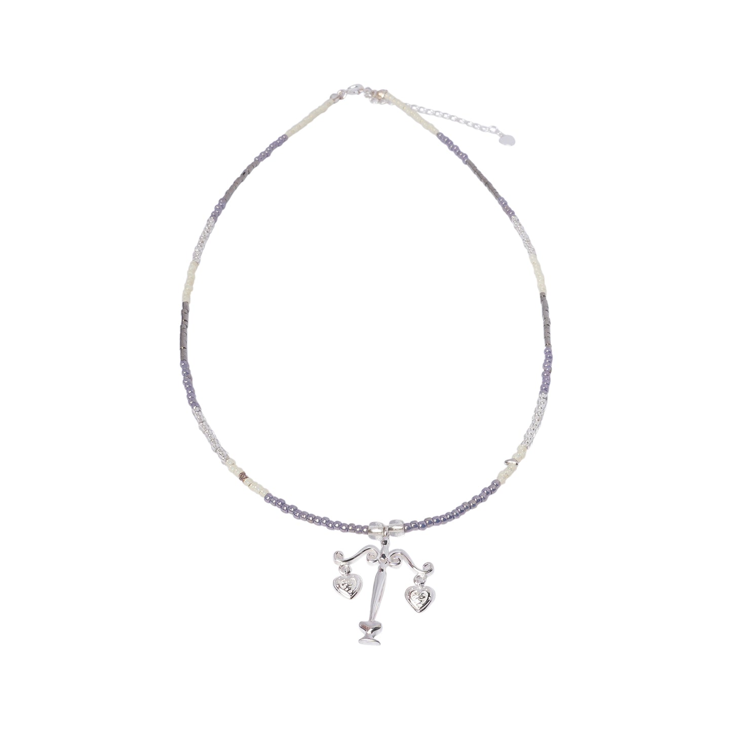 LIBRA BEADED NECKLACE / WHITE/GREY