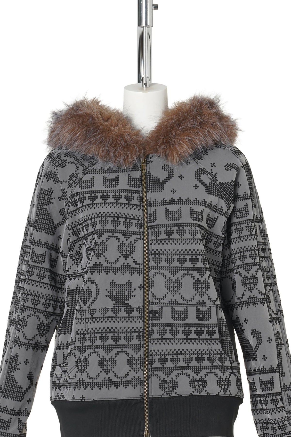 CHARCOAL ROSA CAT FUR / HOOD ZIP JACKET / CHARCOAL/BROWN