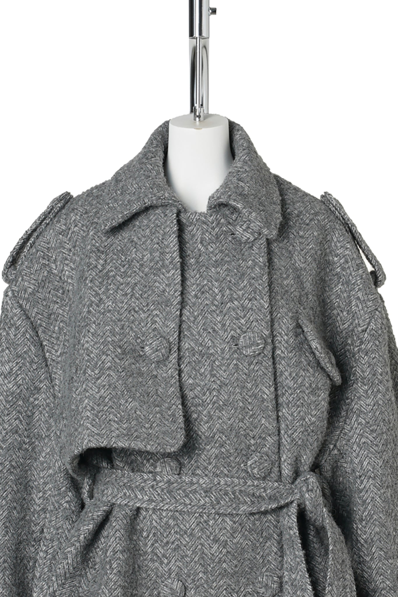 HARRINGBONE FIELD COAT WITH BELT / GREY