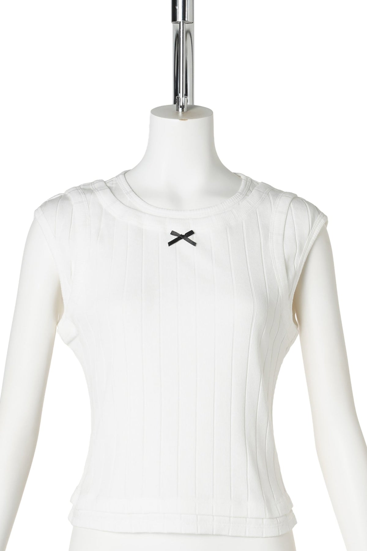 LAYERED RIBBED VEST WITH BOW / WHITE