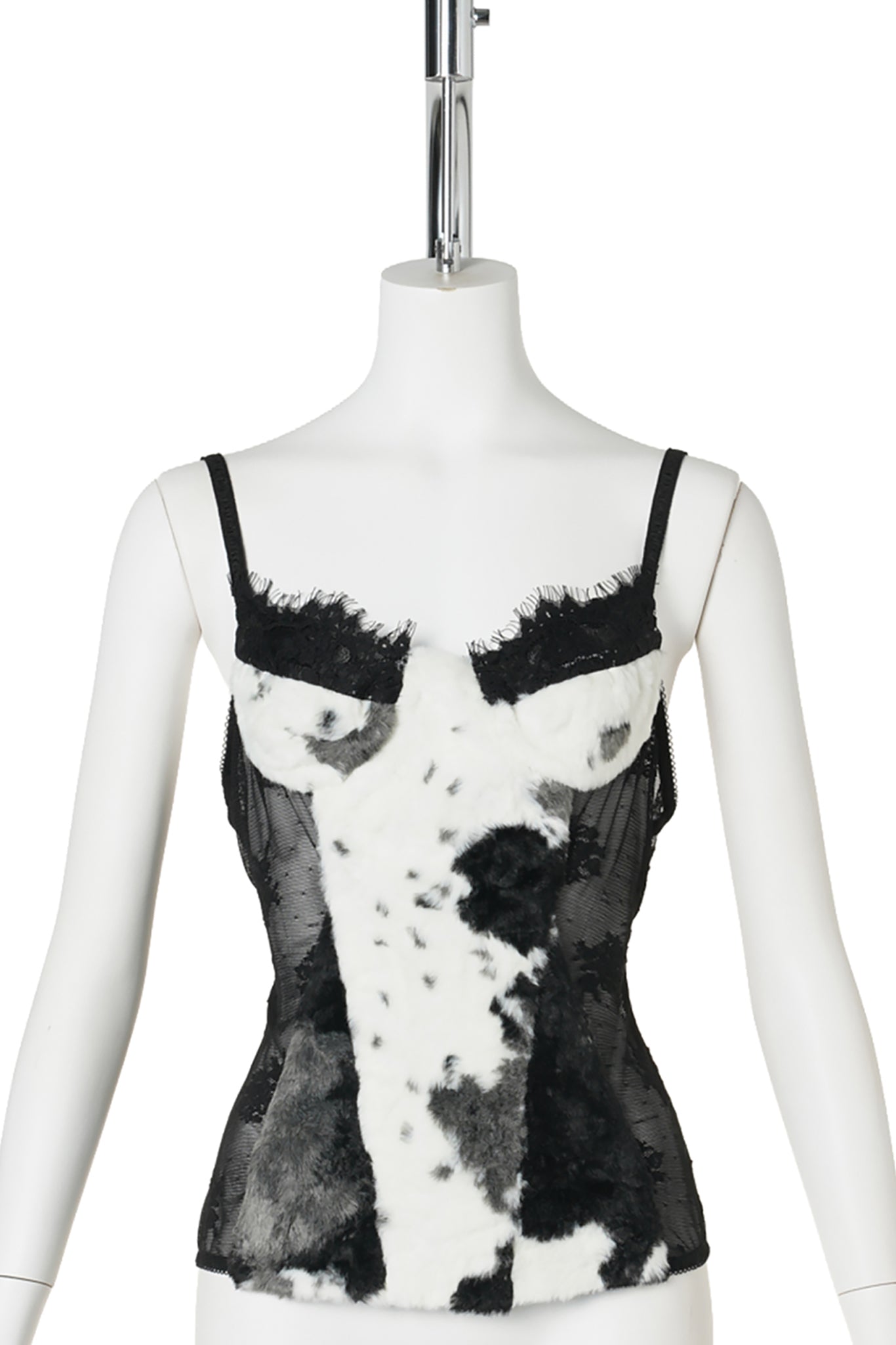 FAUX FUR LACE CORSET / BLACK/WHITE