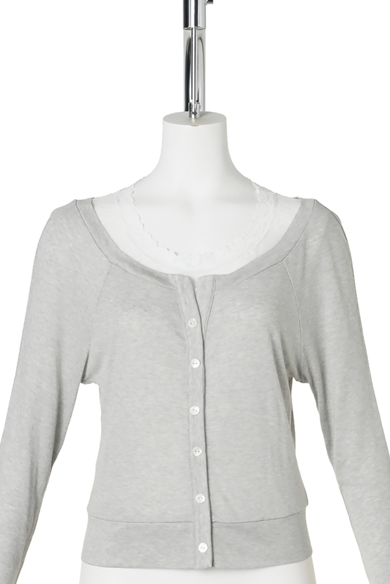 LAYERED LACE-TRIM CARDIGAN TOP / GREY
