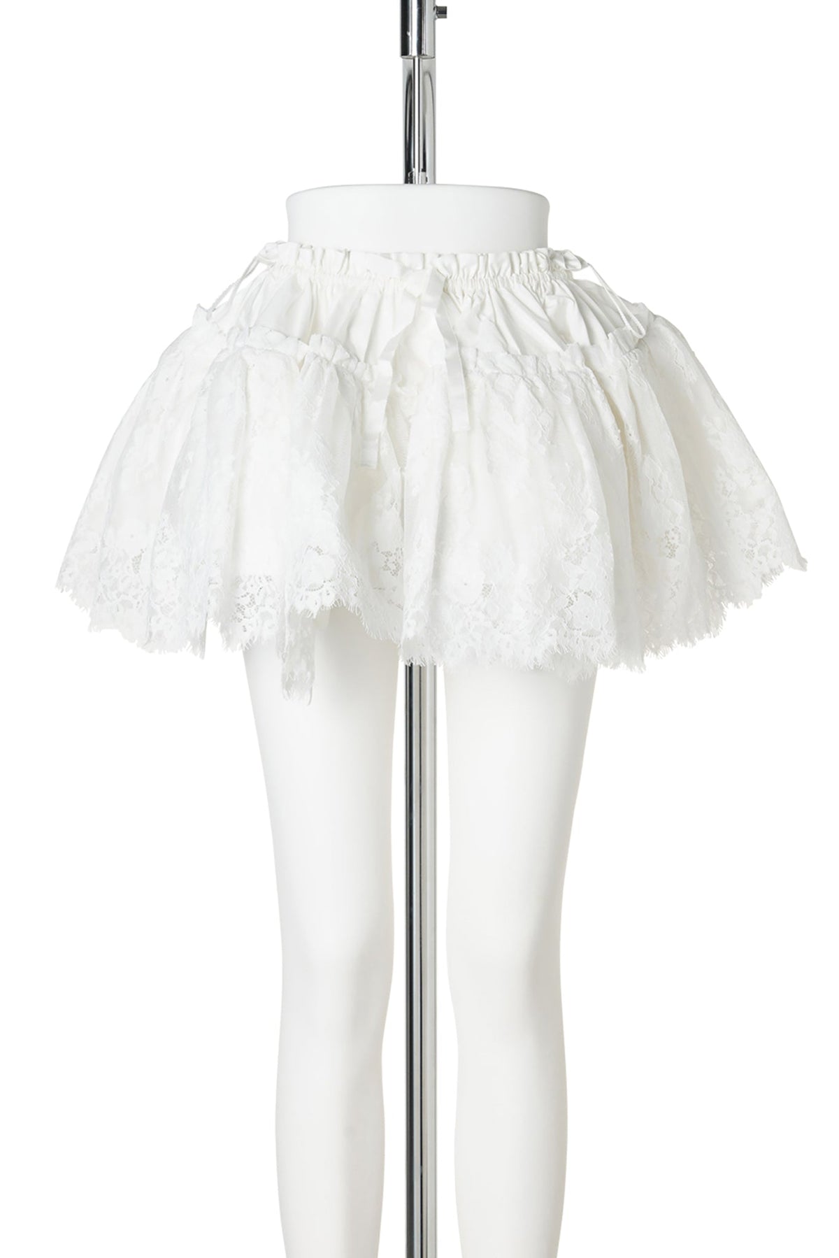 LACE RUCHED MINI TUTU SKIRT / WHITE