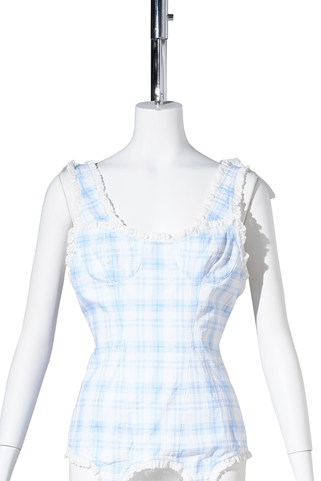 LACE TRIM CHECK CORSET TOP / BLUE CHECK