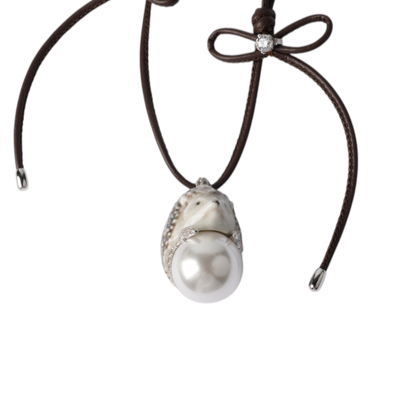 CERAMIC HEDGEHOG PEARL PENDANT / BROWN