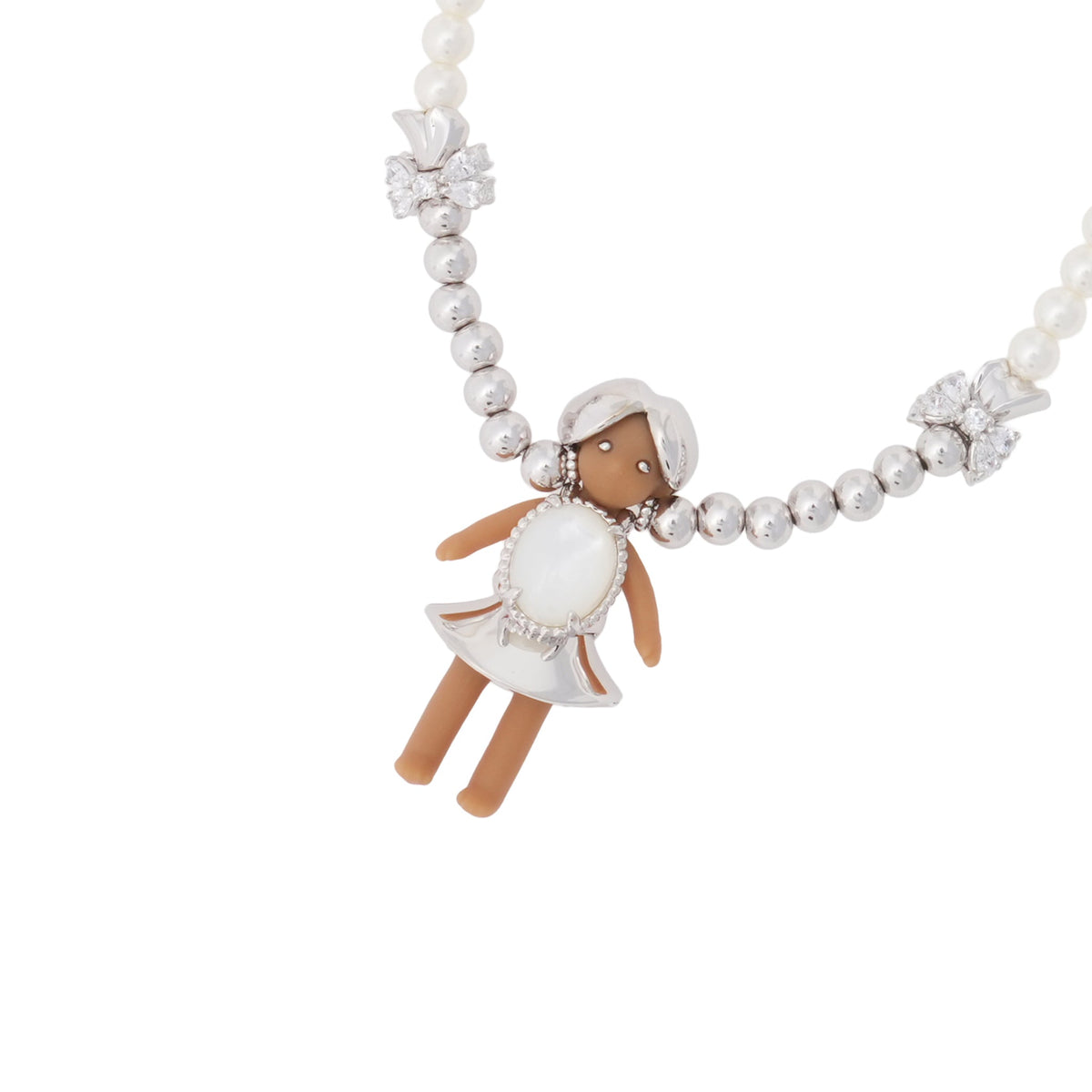 MIDDLE GIRL BEADED BRAID NECKLACE / WHITE