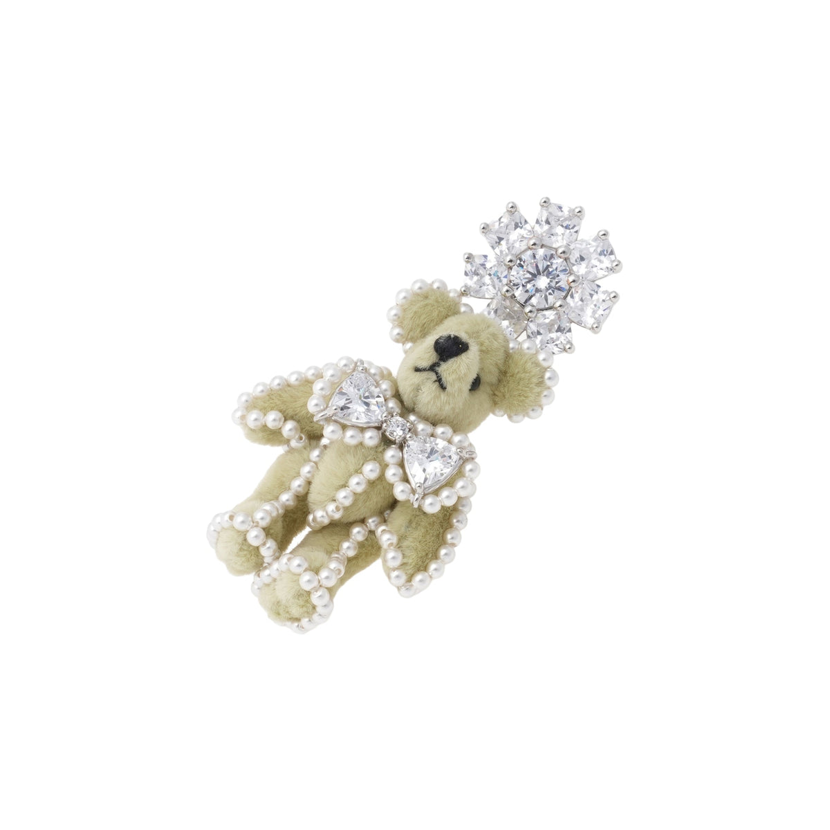 BOWKNOT PEARL BEAR EARRING / WHITE