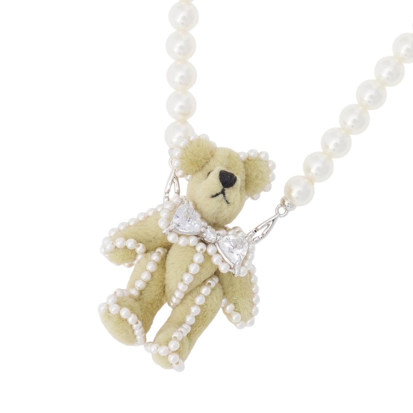 BOWKNOT PEARL BEAR NECKLACE / WHITE