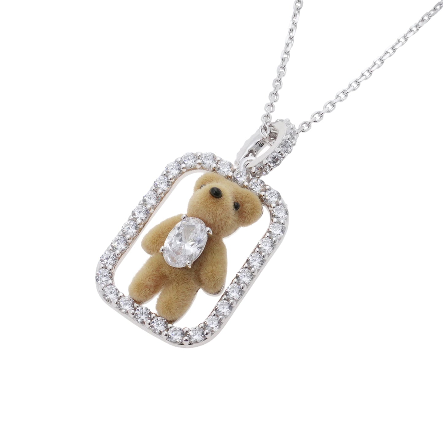 INLAID MINI BEAR NECKLACE / SILVER