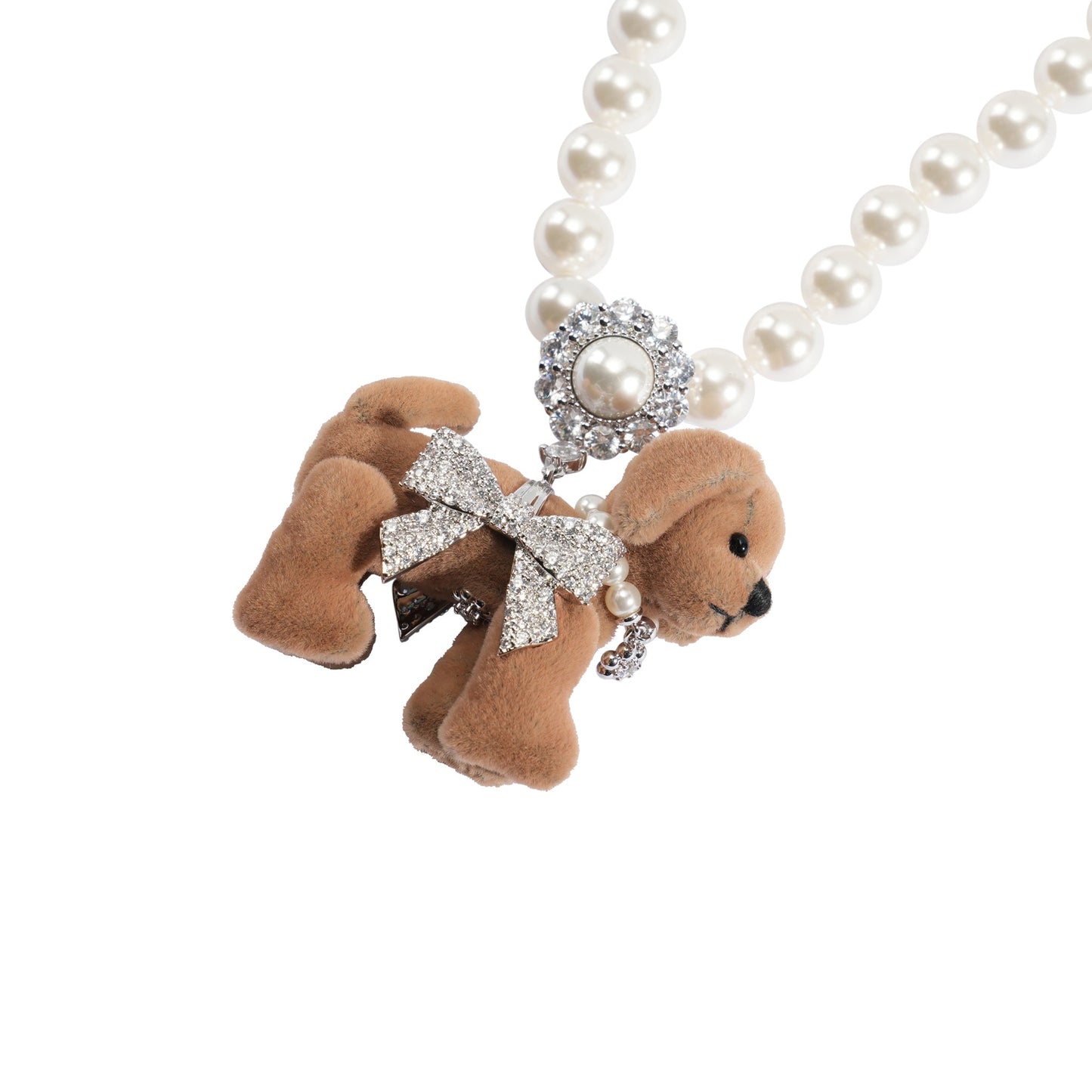 PAVE BOWKNOT PUPPY DOLL NECKLACE / BROWN