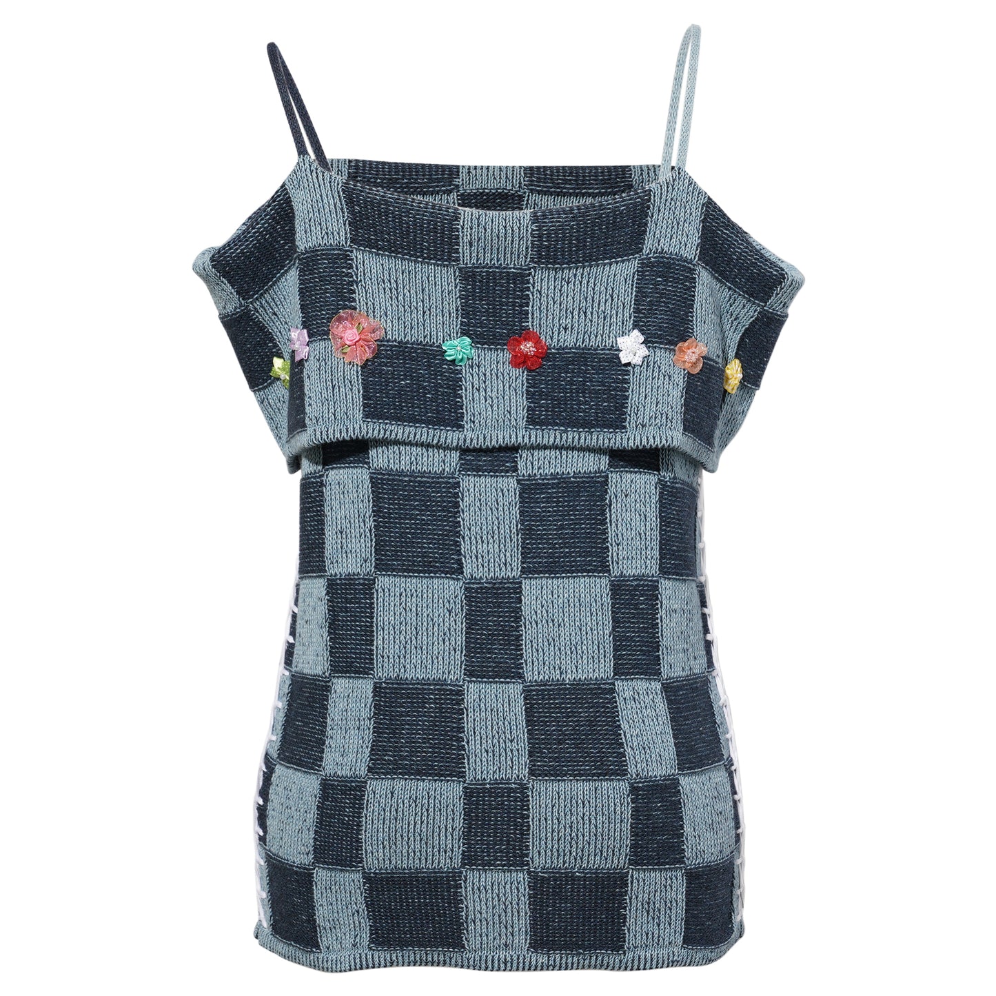 EMBELLISHED CHECK OFF SHOULDER TOP / DENIM