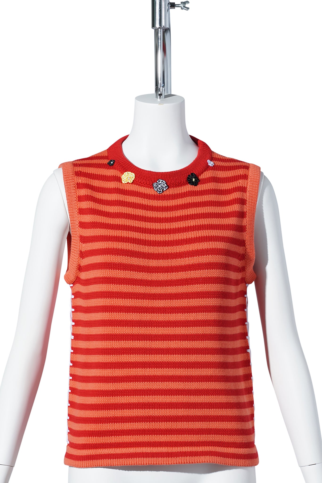 COTTON BAO STRIPE TANK W/ FLOWERS / RED