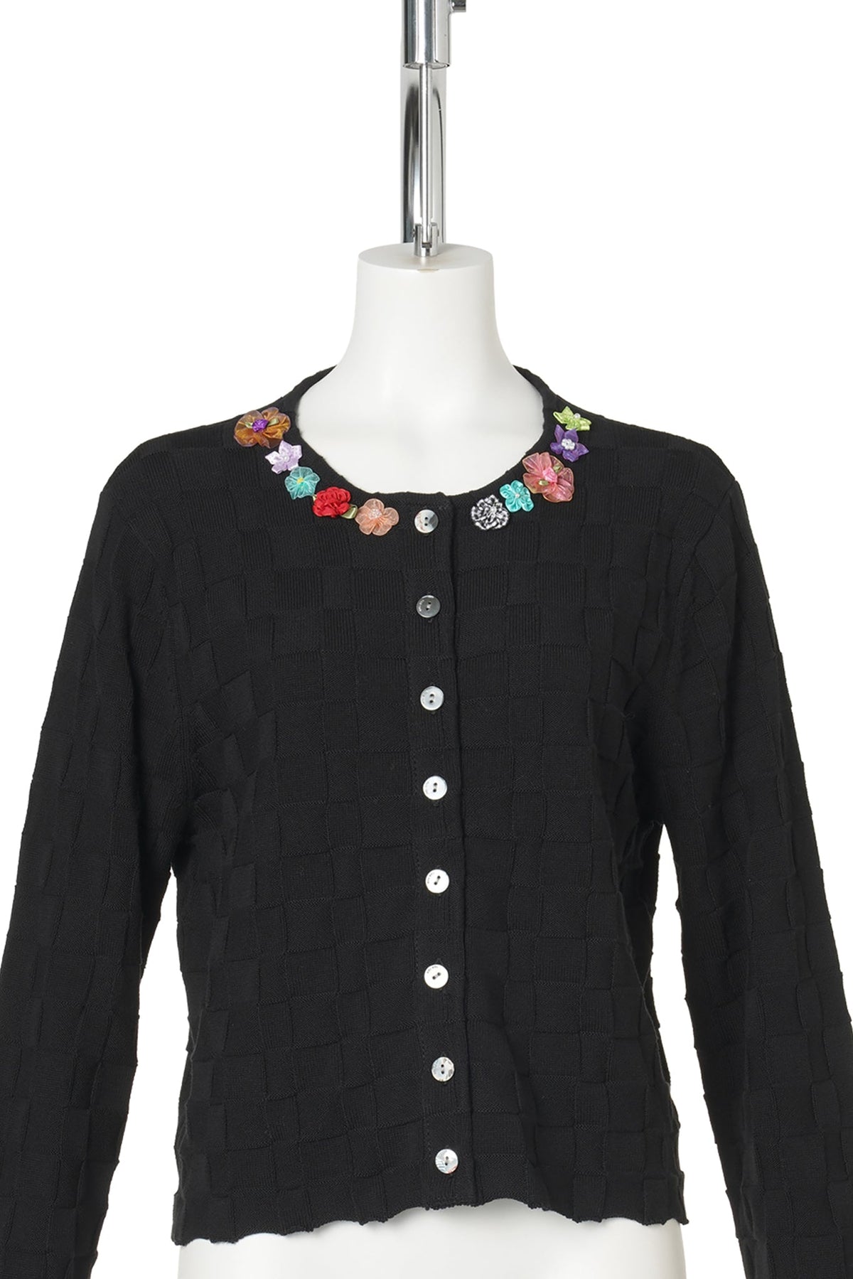 FLORAL CHECK CARDIGAN / BLACK