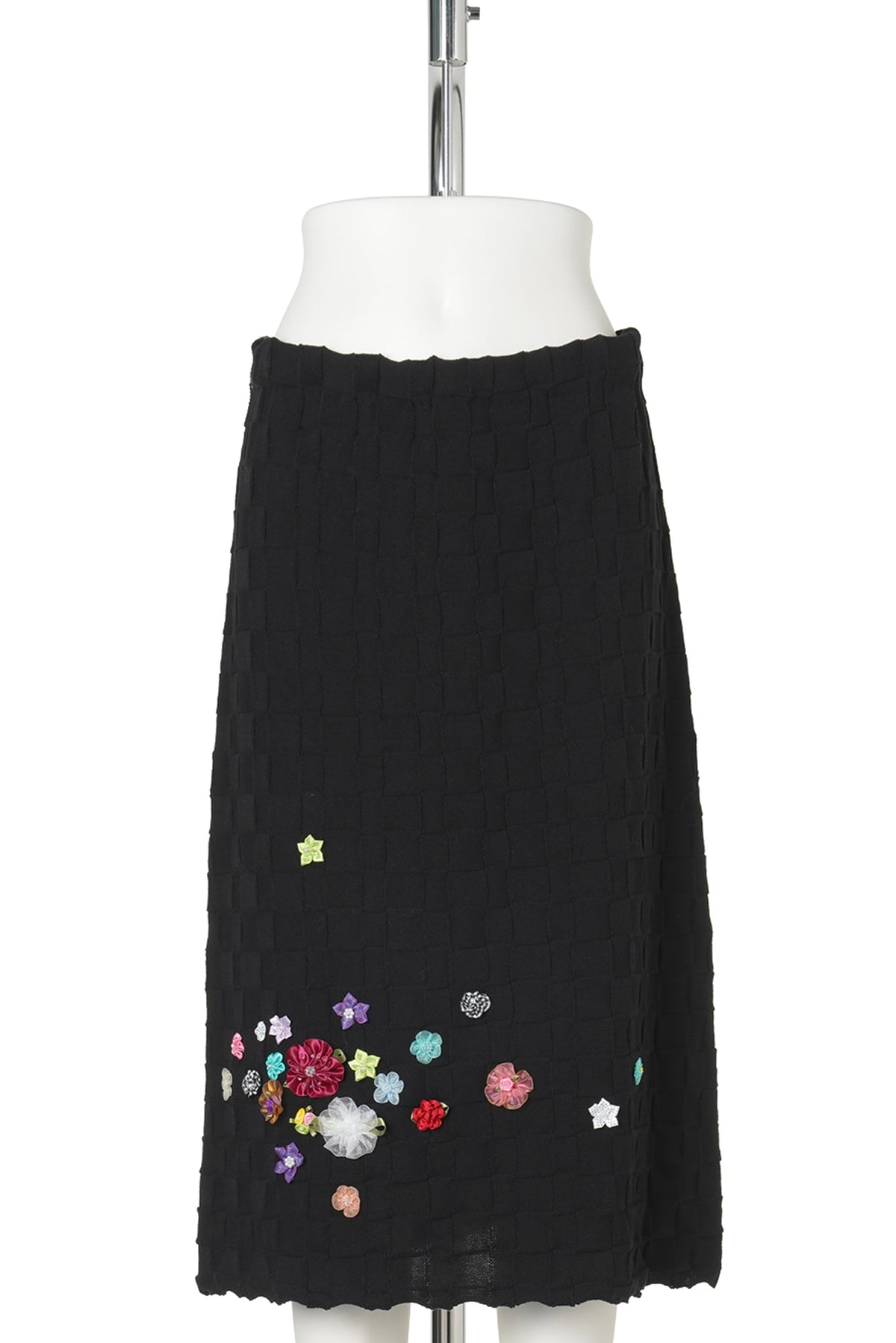 FLORAL CHECK PENCIL SKIRT / BLACK