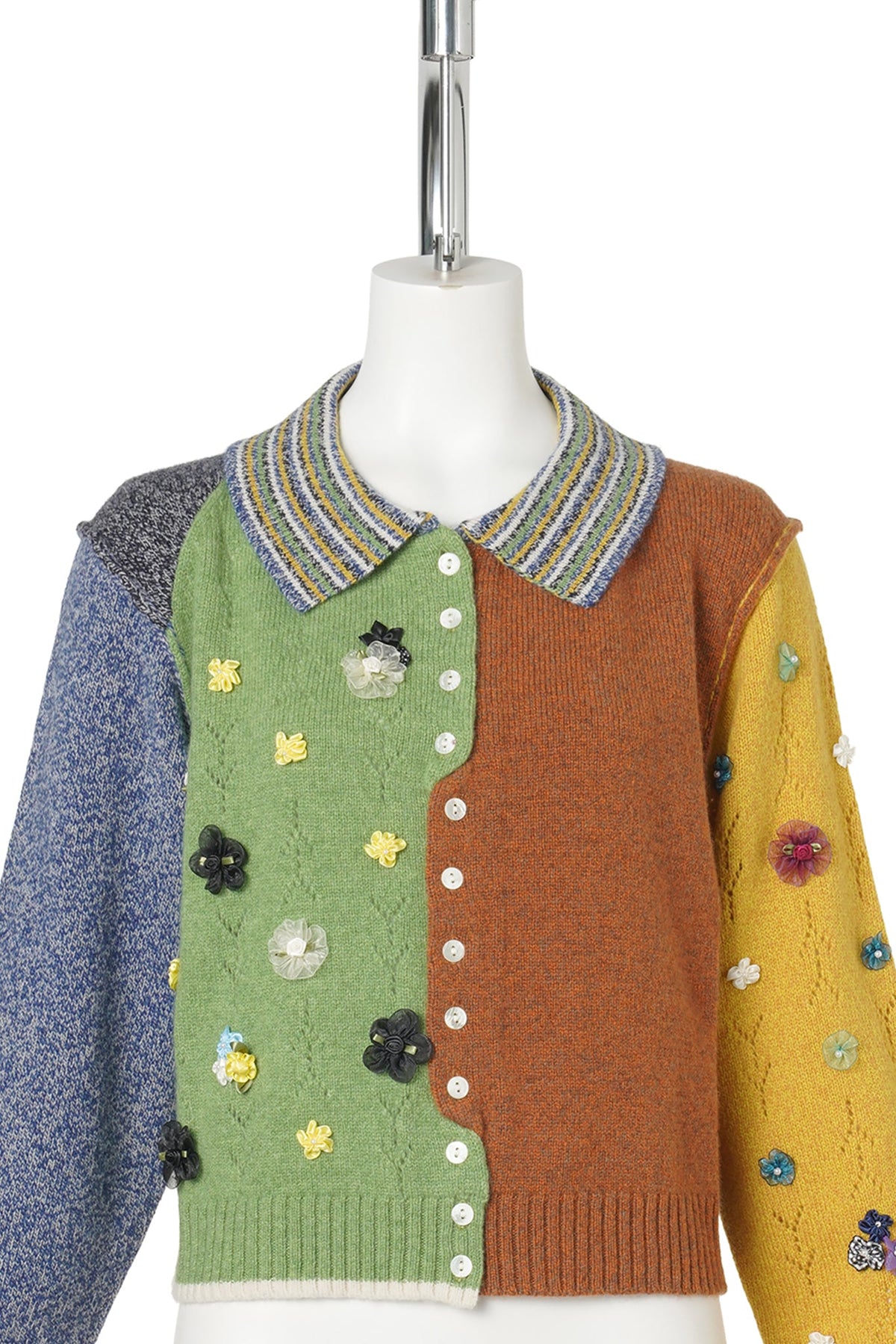 GARDEN COLLARED XL SLV CARDIGAN / NAVY/GREEN MULTI