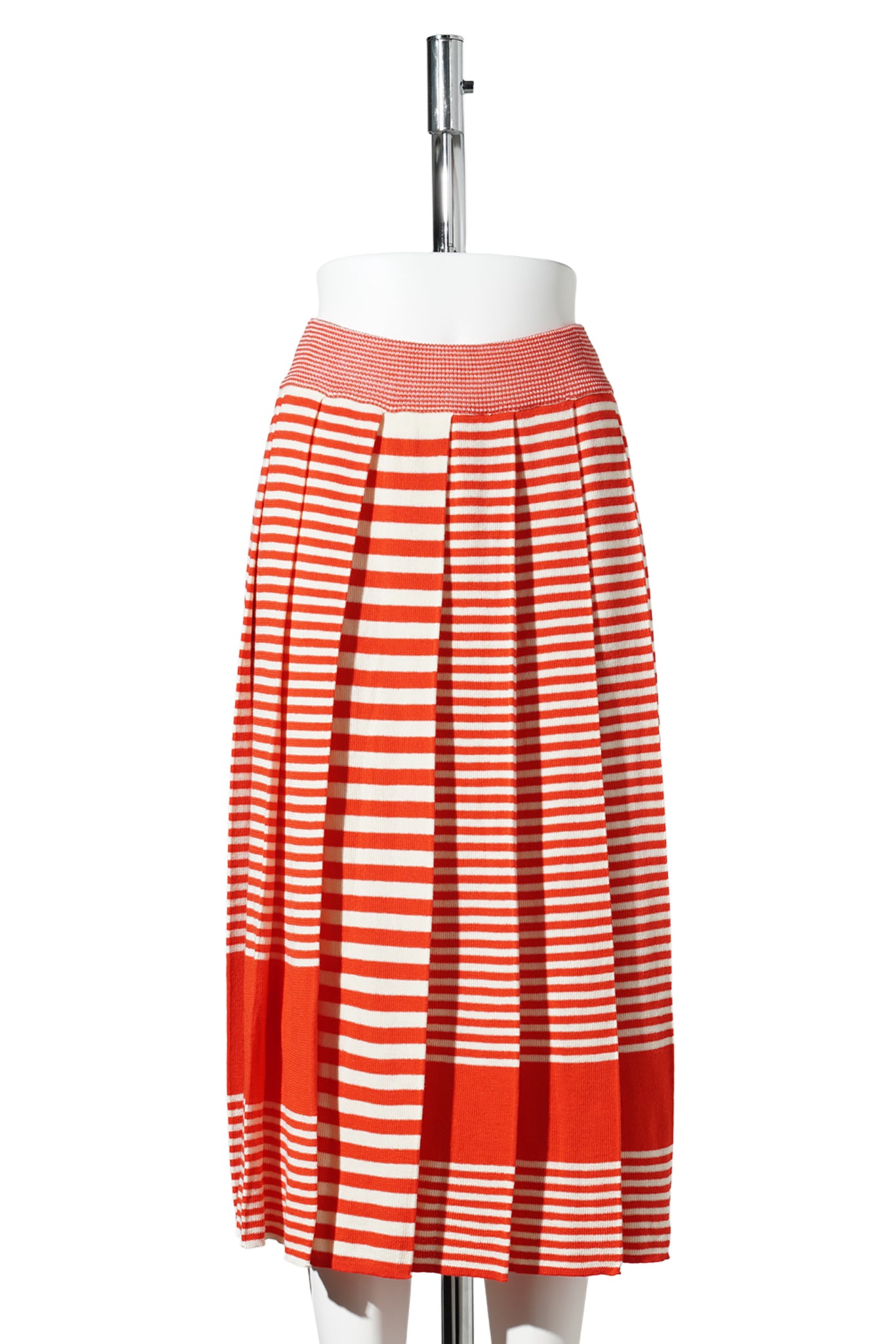MISMATCH STRIPE PLEATED SKIRT / RED/WHITE