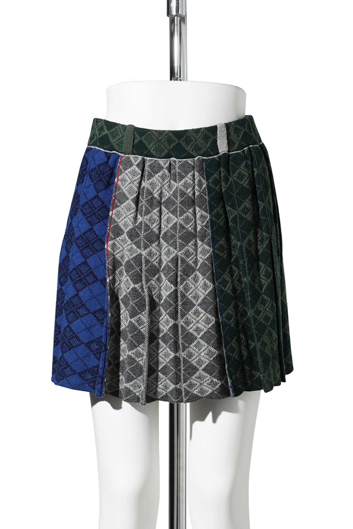 ARGYLE MINI PLEATED SKIRT / GREEN MULTI