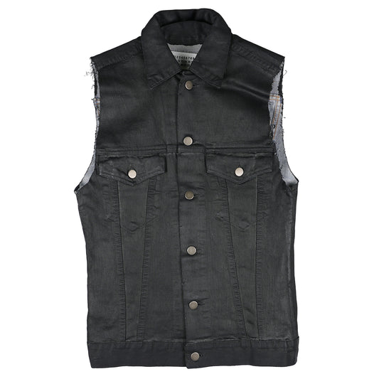 ARTISANAL PAINT SLEEVELESS DENIM JACKET / BLACK