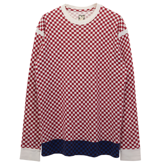 CHECKERBOARD LONG SLEEVE T-SHIRT / WHITE&RED