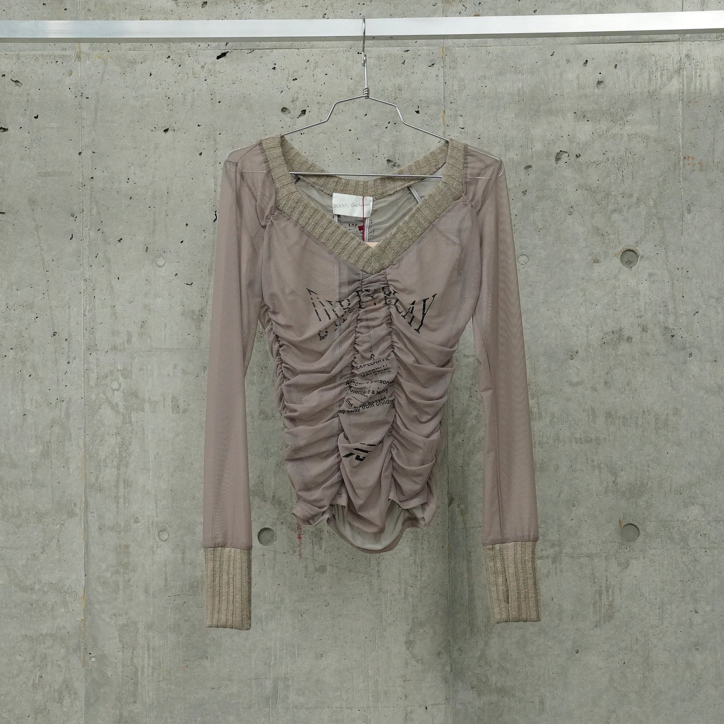 F1 SHIRRING MESH TOP / COCOA