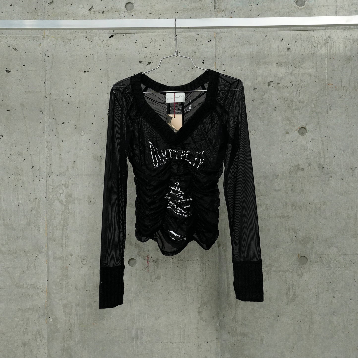 F1 SHIRRING MESH TOP / BLACK