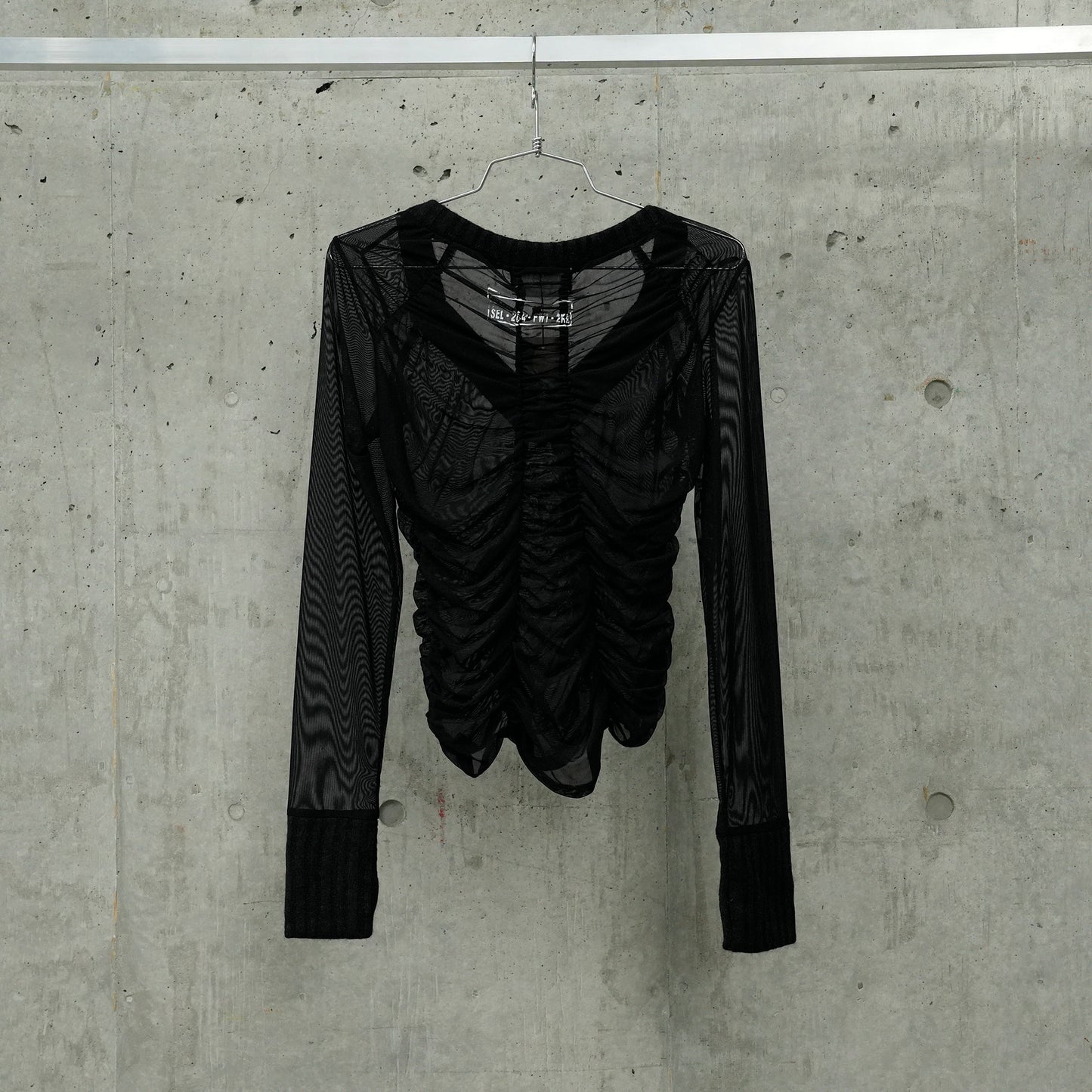 F1 SHIRRING MESH TOP / BLACK