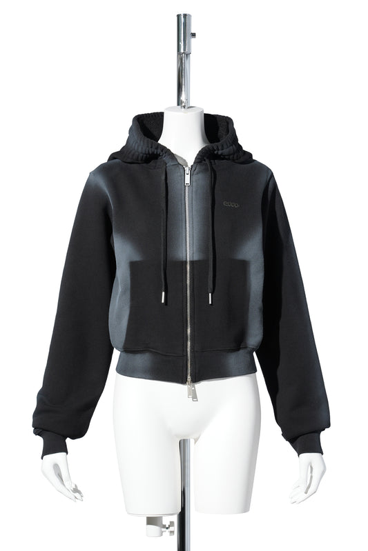 MOSS WASHED HOODIE ZIP UP / BLACK