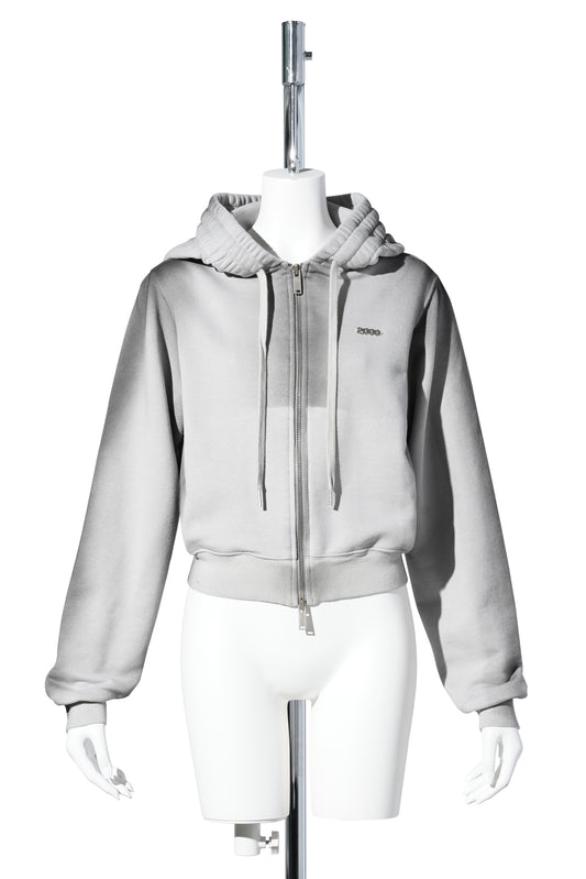 MOSS WASHED HOODIE ZIP UP / STONE GREY