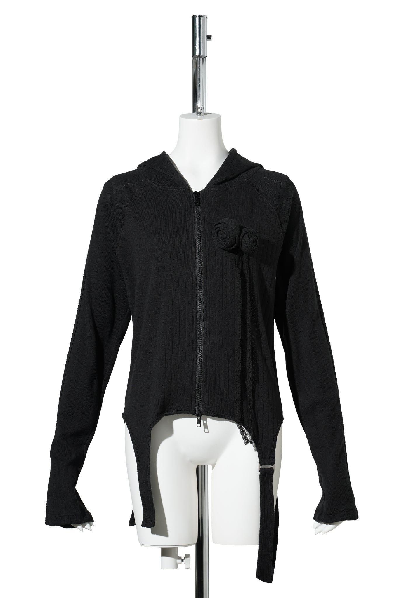 ROSIE POINTELLE HOODIE ZIP UP / BLACK