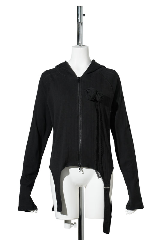 ROSIE POINTELLE HOODIE ZIP UP / BLACK