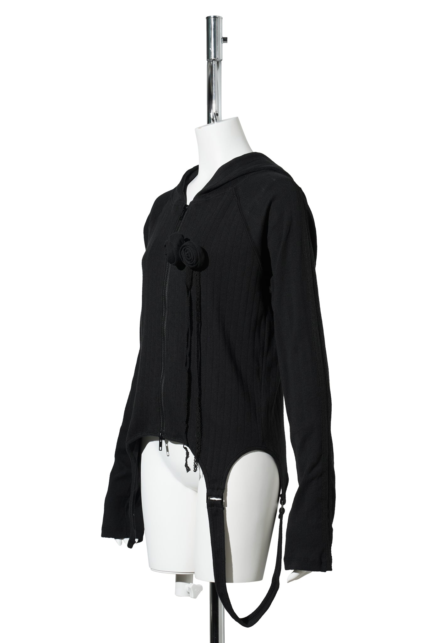 ROSIE POINTELLE HOODIE ZIP UP / BLACK
