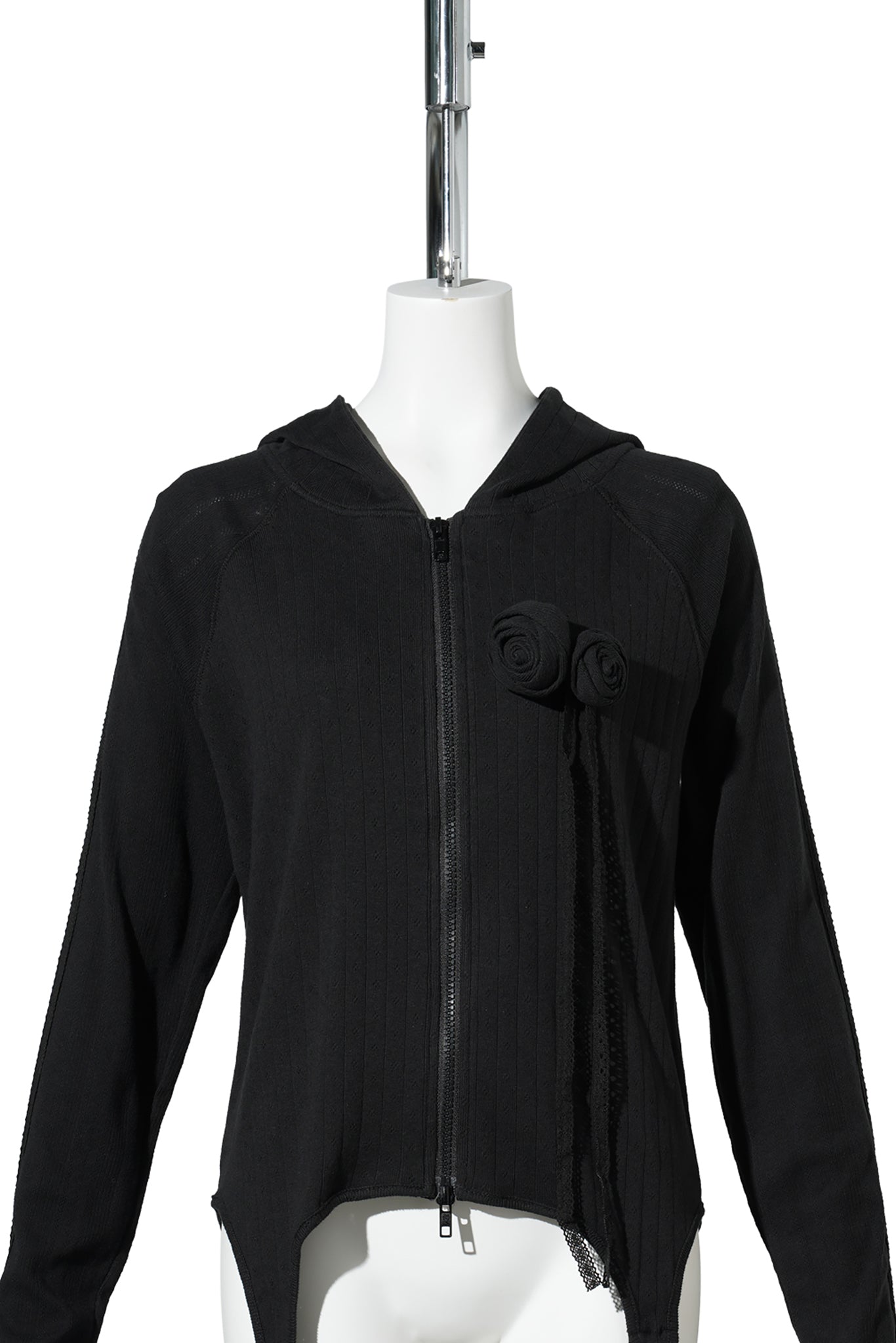 ROSIE POINTELLE HOODIE ZIP UP / BLACK