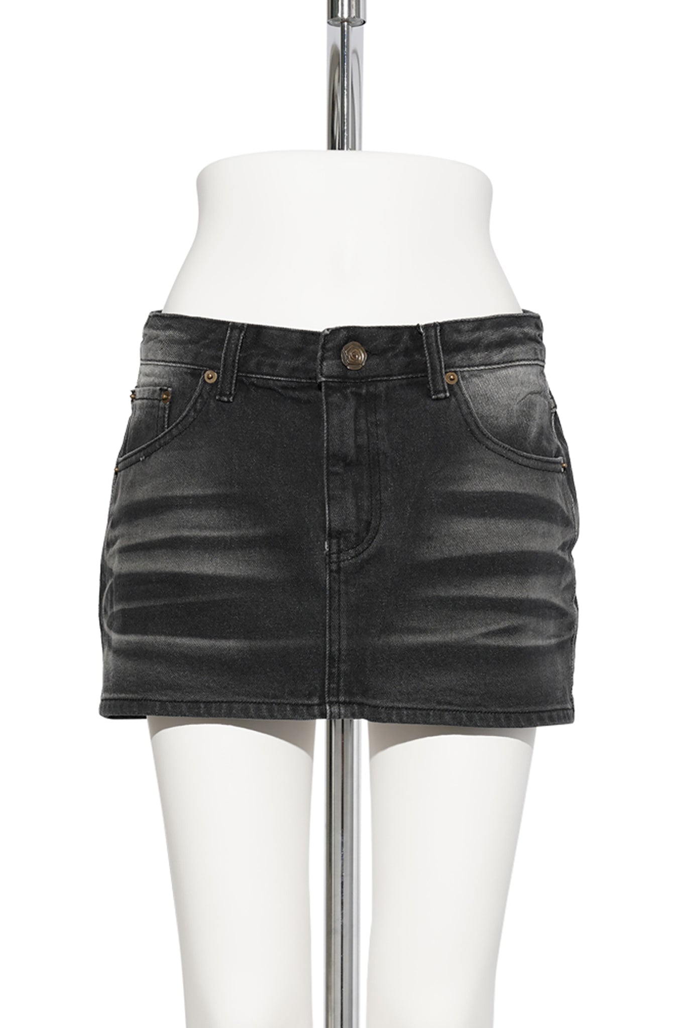 EMBOSSED DENIM SKIRT / BLACK